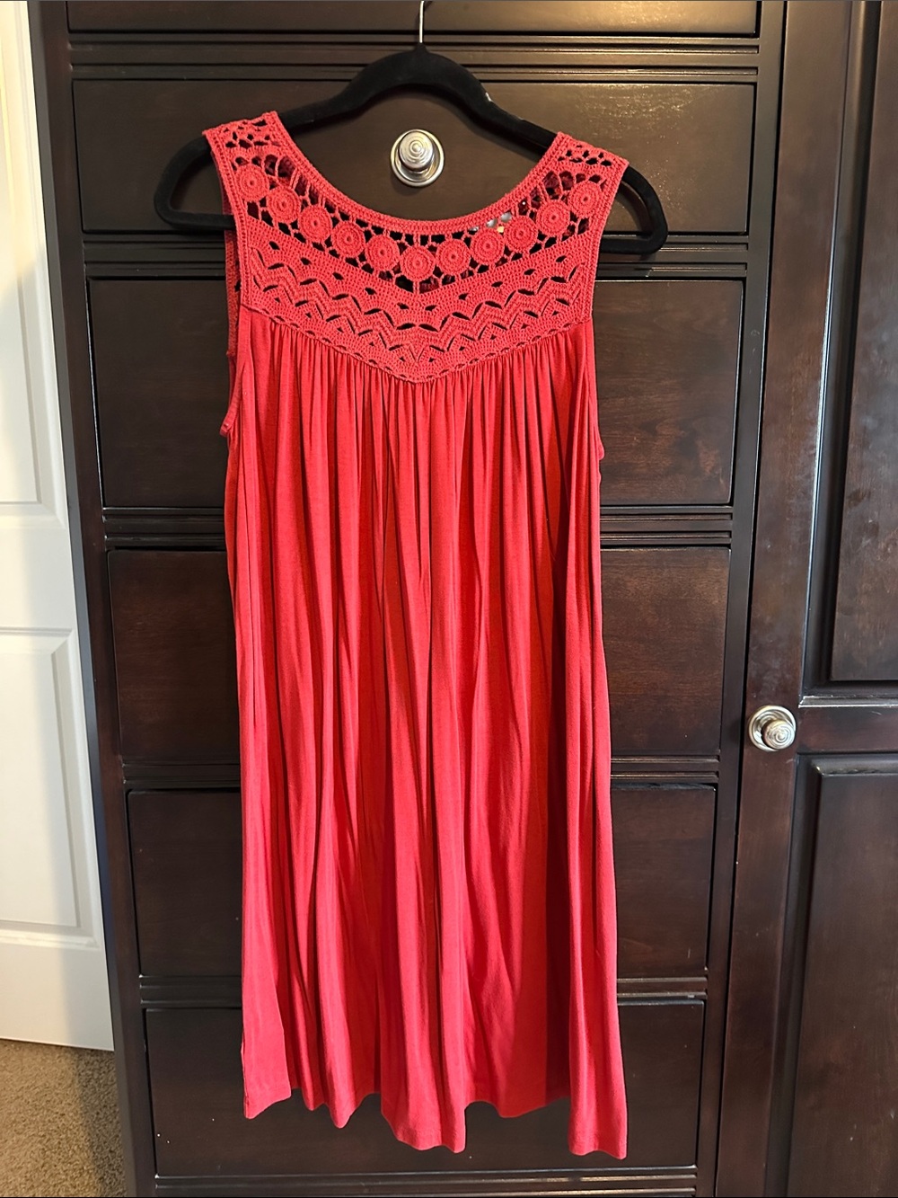 LOFT Sleeveless Crochet Yoke Midi Dress - Red